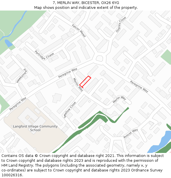7, MERLIN WAY, BICESTER, OX26 6YG: Location map and indicative extent of plot