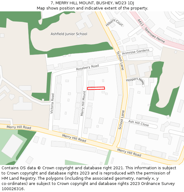 7, MERRY HILL MOUNT, BUSHEY, WD23 1DJ: Location map and indicative extent of plot
