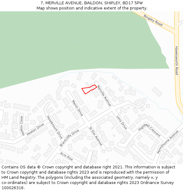 7, MERVILLE AVENUE, BAILDON, SHIPLEY, BD17 5PW: Location map and indicative extent of plot