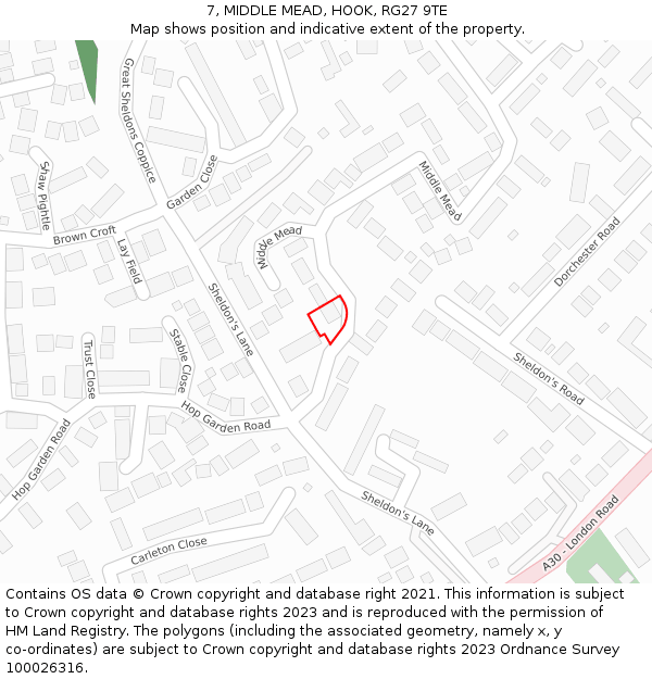 7, MIDDLE MEAD, HOOK, RG27 9TE: Location map and indicative extent of plot