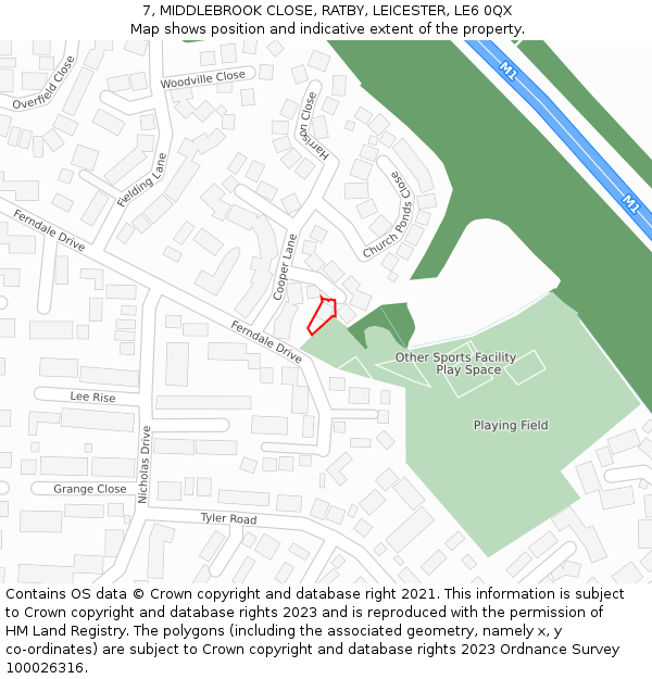 7, MIDDLEBROOK CLOSE, RATBY, LEICESTER, LE6 0QX: Location map and indicative extent of plot