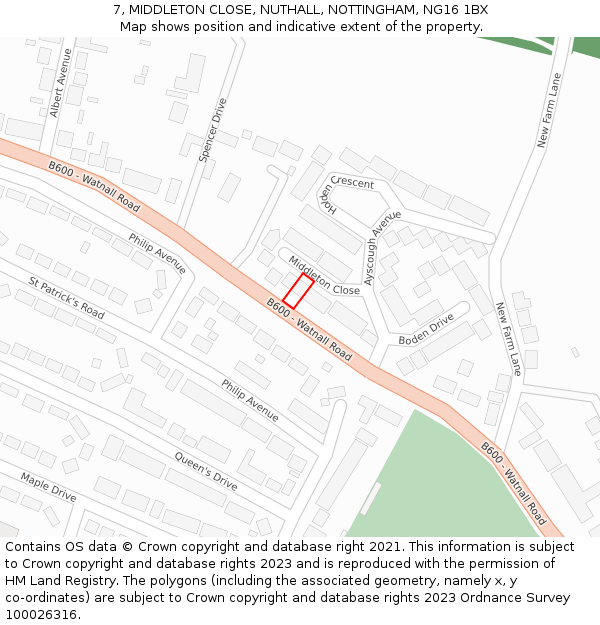 7, MIDDLETON CLOSE, NUTHALL, NOTTINGHAM, NG16 1BX: Location map and indicative extent of plot