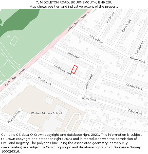 7, MIDDLETON ROAD, BOURNEMOUTH, BH9 2SU: Location map and indicative extent of plot