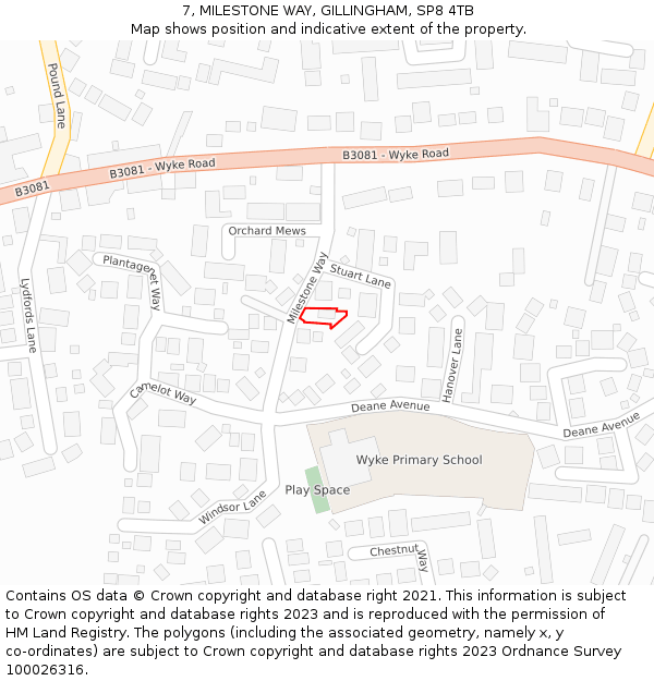 7, MILESTONE WAY, GILLINGHAM, SP8 4TB: Location map and indicative extent of plot