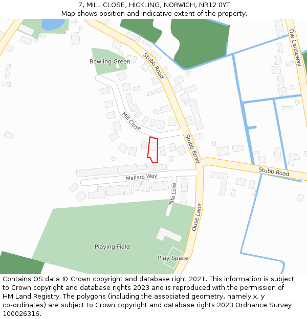 7, MILL CLOSE, HICKLING, NORWICH, NR12 0YT: Location map and indicative extent of plot