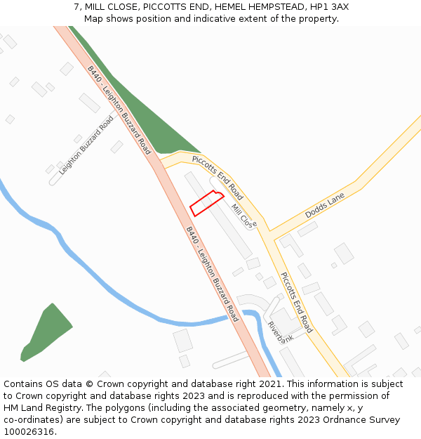 7, MILL CLOSE, PICCOTTS END, HEMEL HEMPSTEAD, HP1 3AX: Location map and indicative extent of plot