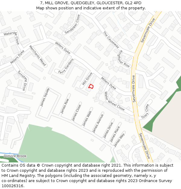7, MILL GROVE, QUEDGELEY, GLOUCESTER, GL2 4PD: Location map and indicative extent of plot