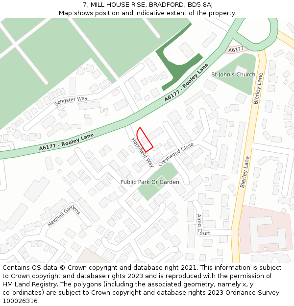 7, MILL HOUSE RISE, BRADFORD, BD5 8AJ: Location map and indicative extent of plot