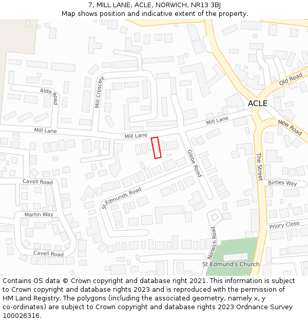 7, MILL LANE, ACLE, NORWICH, NR13 3BJ: Location map and indicative extent of plot