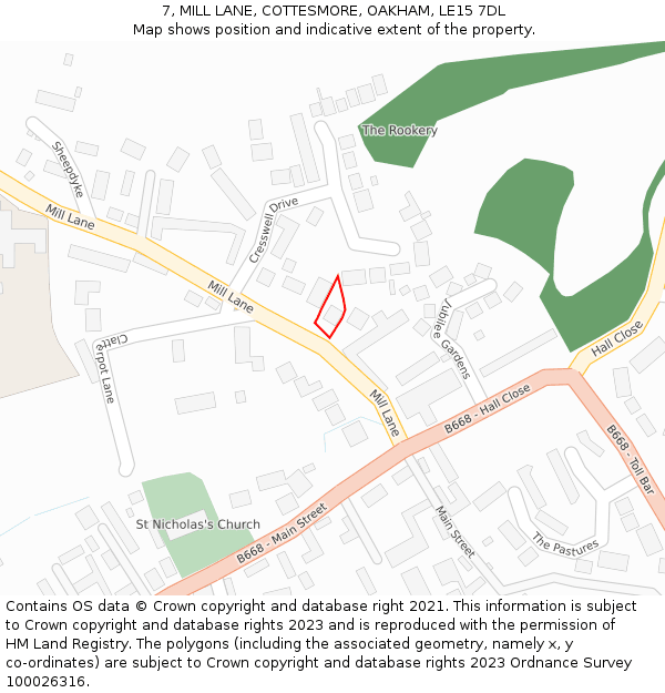 7, MILL LANE, COTTESMORE, OAKHAM, LE15 7DL: Location map and indicative extent of plot