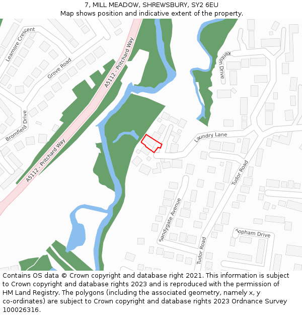 7, MILL MEADOW, SHREWSBURY, SY2 6EU: Location map and indicative extent of plot