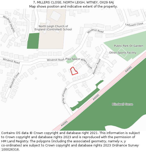 7, MILLERS CLOSE, NORTH LEIGH, WITNEY, OX29 6AJ: Location map and indicative extent of plot