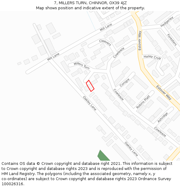 7, MILLERS TURN, CHINNOR, OX39 4JZ: Location map and indicative extent of plot