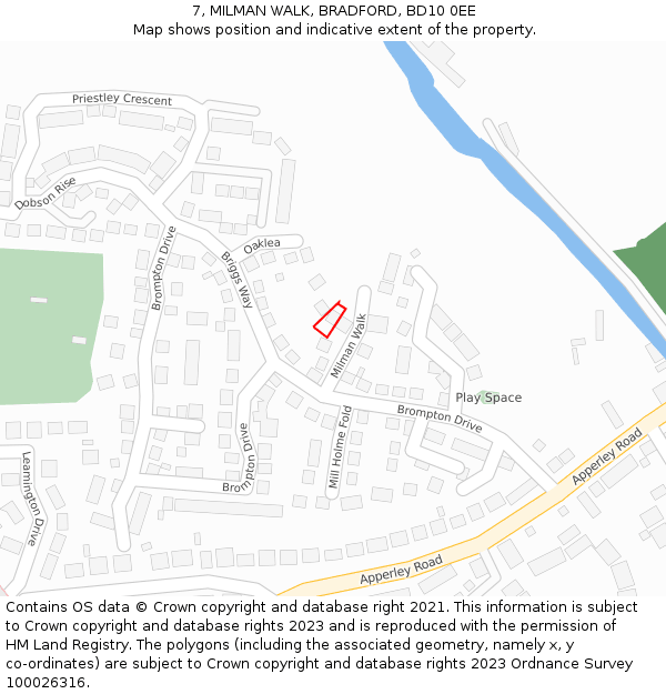 7, MILMAN WALK, BRADFORD, BD10 0EE: Location map and indicative extent of plot