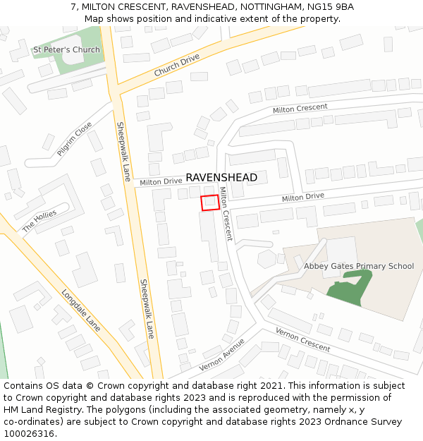 7, MILTON CRESCENT, RAVENSHEAD, NOTTINGHAM, NG15 9BA: Location map and indicative extent of plot