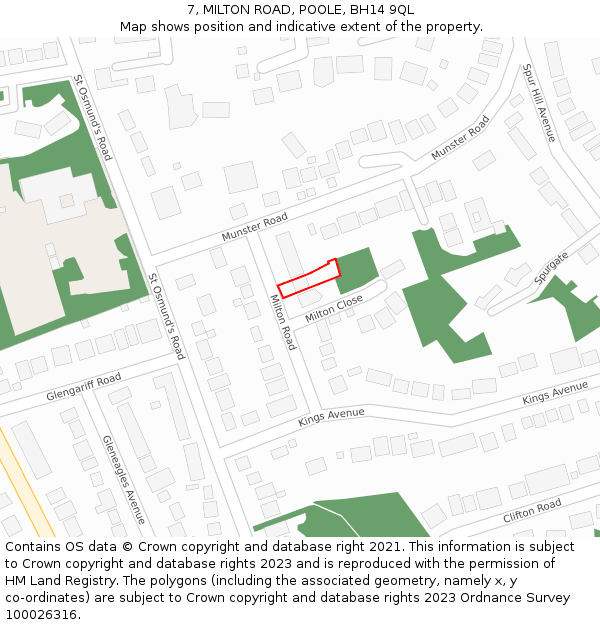 7, MILTON ROAD, POOLE, BH14 9QL: Location map and indicative extent of plot