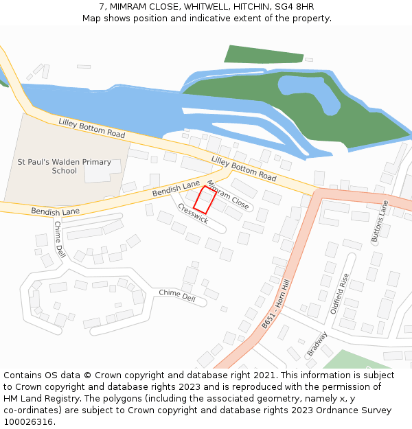 7, MIMRAM CLOSE, WHITWELL, HITCHIN, SG4 8HR: Location map and indicative extent of plot