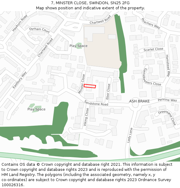 7, MINSTER CLOSE, SWINDON, SN25 2FG: Location map and indicative extent of plot