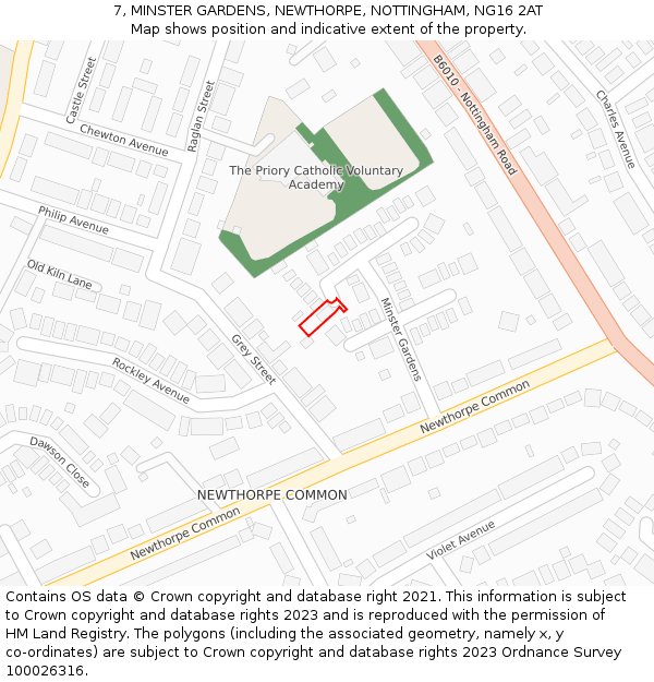 7, MINSTER GARDENS, NEWTHORPE, NOTTINGHAM, NG16 2AT: Location map and indicative extent of plot