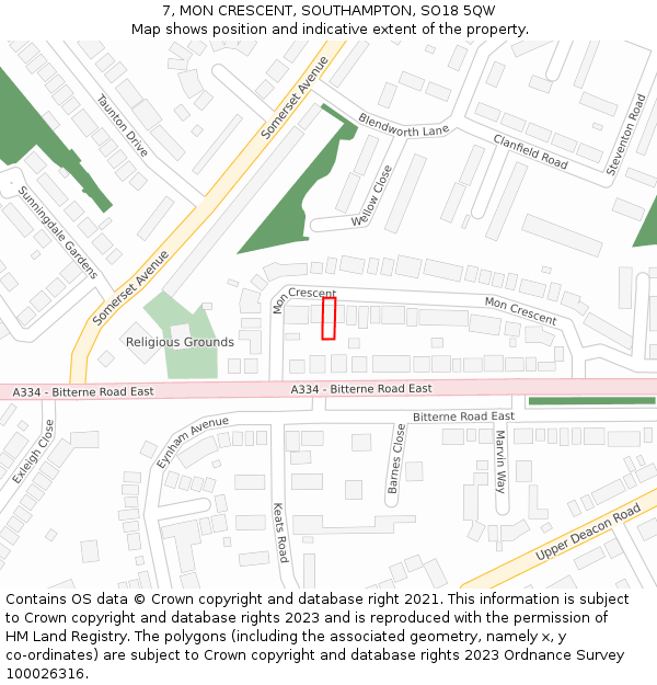 7, MON CRESCENT, SOUTHAMPTON, SO18 5QW: Location map and indicative extent of plot