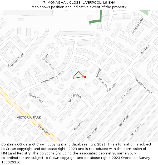 7, MONAGHAN CLOSE, LIVERPOOL, L9 8HA: Location map and indicative extent of plot