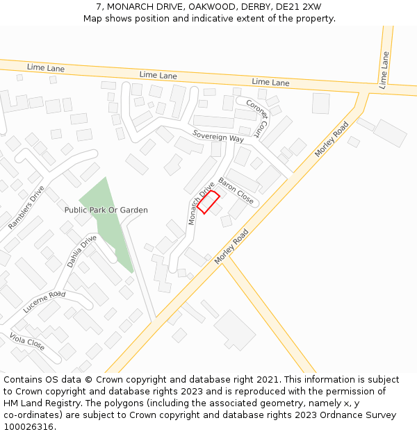 7, MONARCH DRIVE, OAKWOOD, DERBY, DE21 2XW: Location map and indicative extent of plot