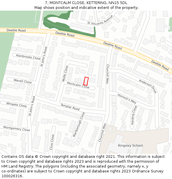 7, MONTCALM CLOSE, KETTERING, NN15 5DL: Location map and indicative extent of plot