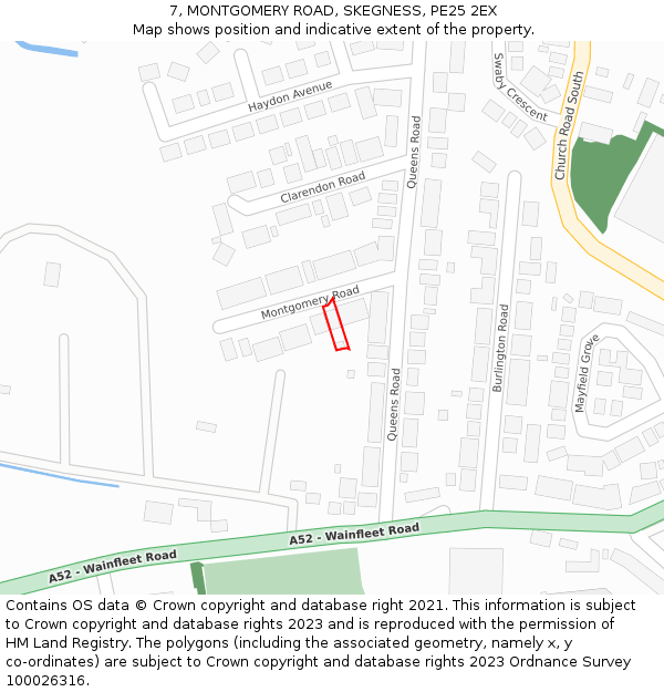 7, MONTGOMERY ROAD, SKEGNESS, PE25 2EX: Location map and indicative extent of plot