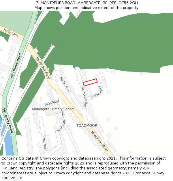 7, MONTPELIER ROAD, AMBERGATE, BELPER, DE56 2GU: Location map and indicative extent of plot