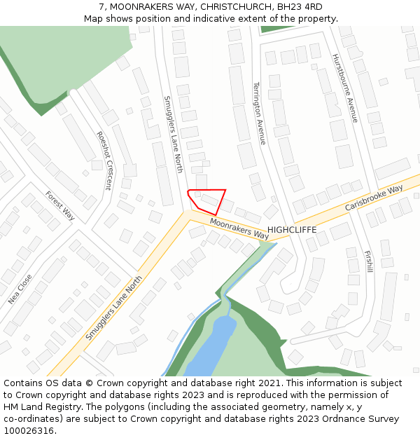 7, MOONRAKERS WAY, CHRISTCHURCH, BH23 4RD: Location map and indicative extent of plot