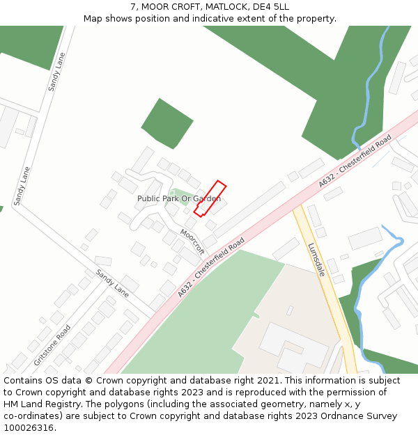 7, MOOR CROFT, MATLOCK, DE4 5LL: Location map and indicative extent of plot