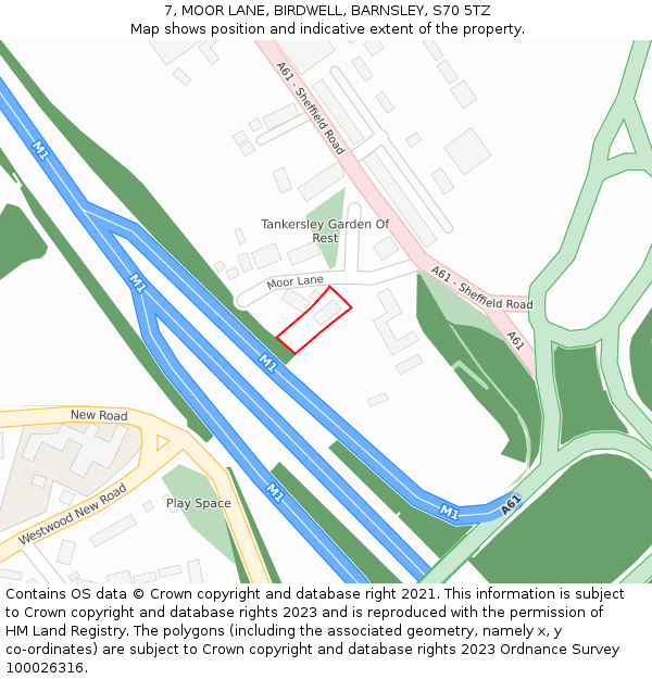 7, MOOR LANE, BIRDWELL, BARNSLEY, S70 5TZ: Location map and indicative extent of plot