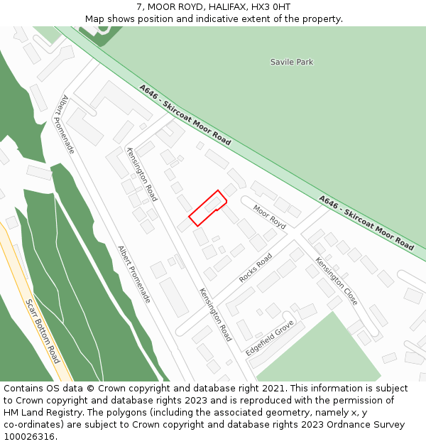 7, MOOR ROYD, HALIFAX, HX3 0HT: Location map and indicative extent of plot
