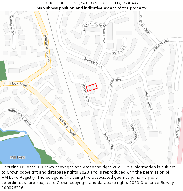 7, MOORE CLOSE, SUTTON COLDFIELD, B74 4XY: Location map and indicative extent of plot
