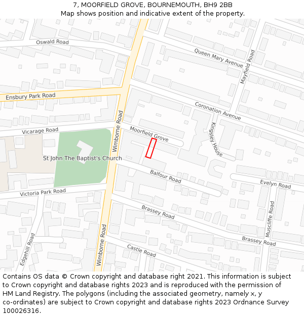 7, MOORFIELD GROVE, BOURNEMOUTH, BH9 2BB: Location map and indicative extent of plot