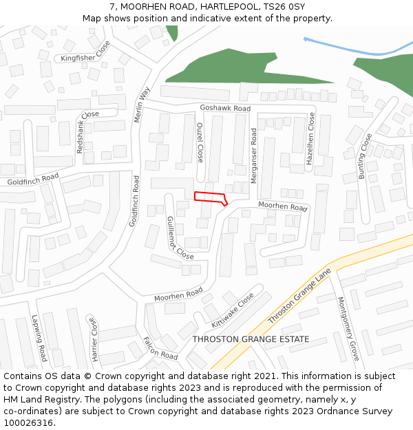 7, MOORHEN ROAD, HARTLEPOOL, TS26 0SY: Location map and indicative extent of plot
