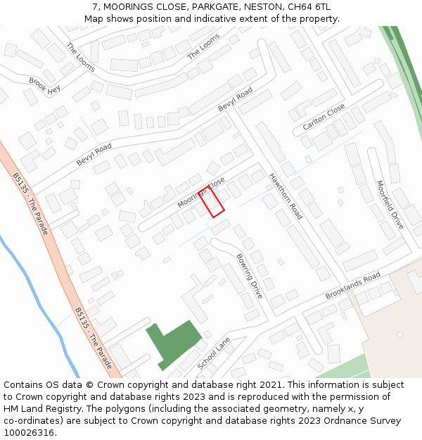 7, MOORINGS CLOSE, PARKGATE, NESTON, CH64 6TL: Location map and indicative extent of plot