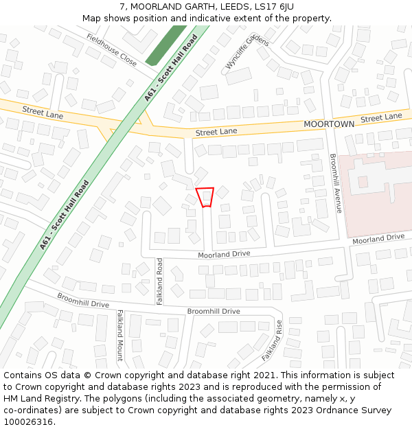 7, MOORLAND GARTH, LEEDS, LS17 6JU: Location map and indicative extent of plot