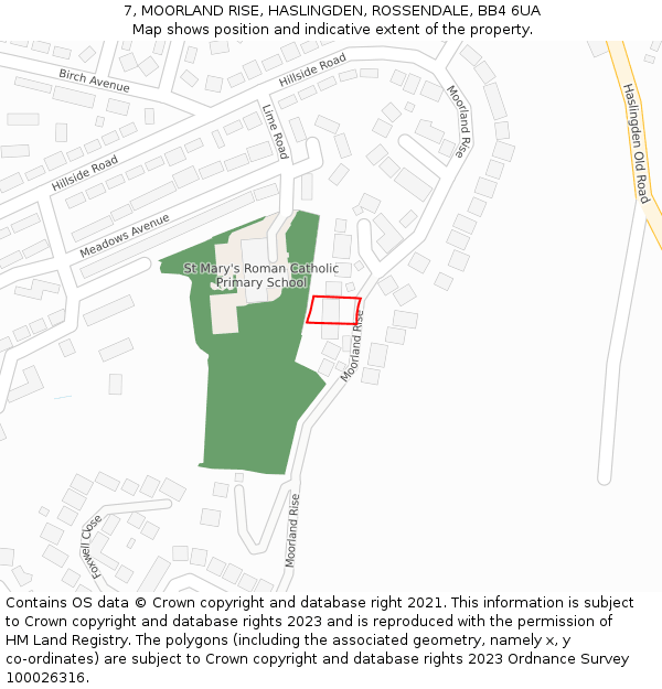 7, MOORLAND RISE, HASLINGDEN, ROSSENDALE, BB4 6UA: Location map and indicative extent of plot