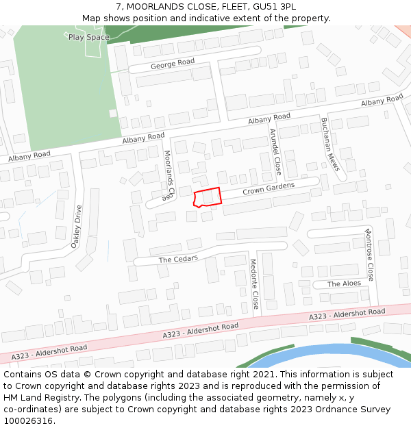 7, MOORLANDS CLOSE, FLEET, GU51 3PL: Location map and indicative extent of plot