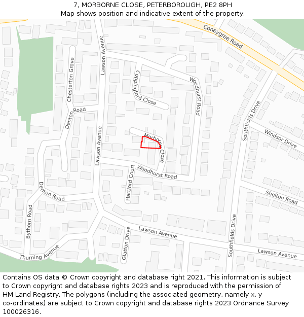 7, MORBORNE CLOSE, PETERBOROUGH, PE2 8PH: Location map and indicative extent of plot