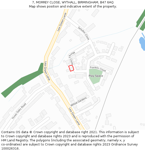 7, MORREY CLOSE, WYTHALL, BIRMINGHAM, B47 6AQ: Location map and indicative extent of plot