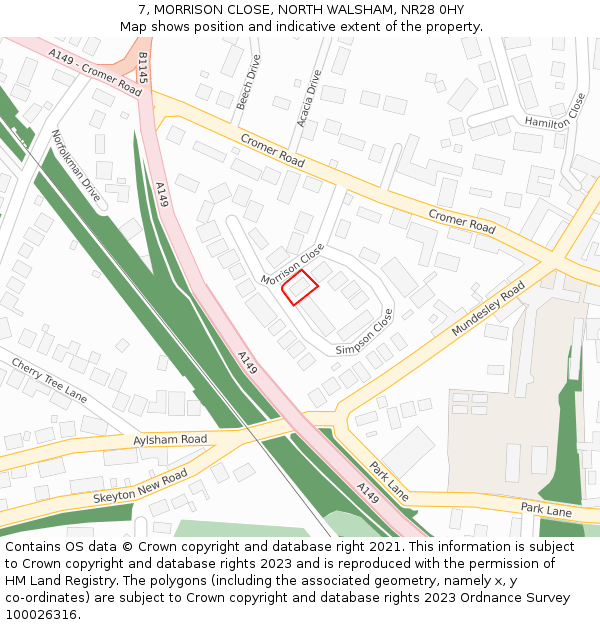 7, MORRISON CLOSE, NORTH WALSHAM, NR28 0HY: Location map and indicative extent of plot