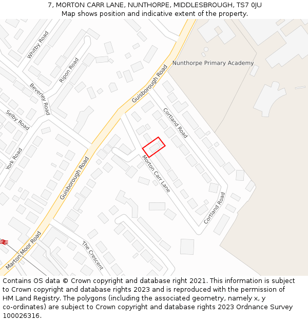 7, MORTON CARR LANE, NUNTHORPE, MIDDLESBROUGH, TS7 0JU: Location map and indicative extent of plot