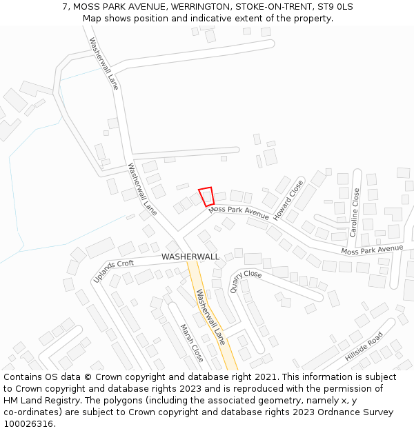 7, MOSS PARK AVENUE, WERRINGTON, STOKE-ON-TRENT, ST9 0LS: Location map and indicative extent of plot