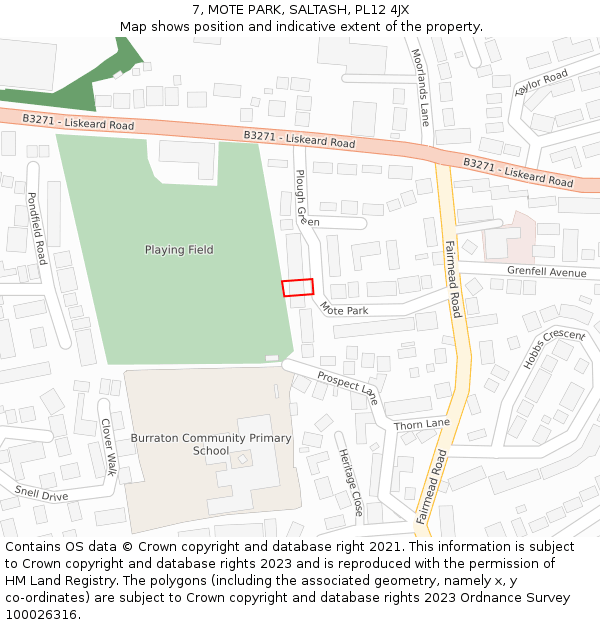 7, MOTE PARK, SALTASH, PL12 4JX: Location map and indicative extent of plot