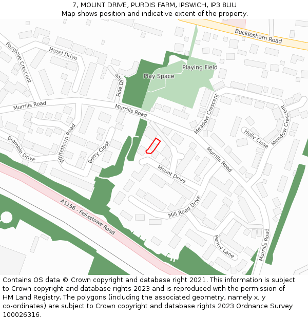 7, MOUNT DRIVE, PURDIS FARM, IPSWICH, IP3 8UU: Location map and indicative extent of plot
