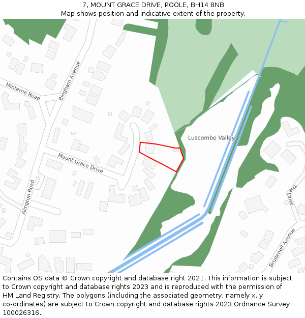 7, MOUNT GRACE DRIVE, POOLE, BH14 8NB: Location map and indicative extent of plot