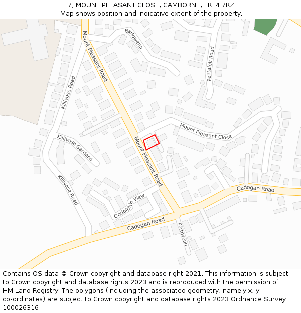 7, MOUNT PLEASANT CLOSE, CAMBORNE, TR14 7RZ: Location map and indicative extent of plot