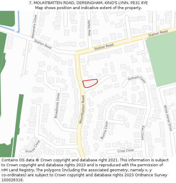 7, MOUNTBATTEN ROAD, DERSINGHAM, KING'S LYNN, PE31 6YE: Location map and indicative extent of plot